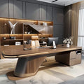 Solid Wood Luxury Executive Desk Walnut Modern Office Workstation