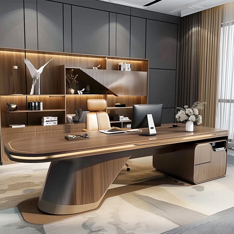 Solid Wood Luxury Executive Desk Walnut Modern Office Workstation