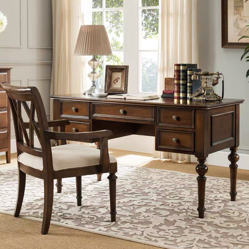 Rustic Walnut Solid Wood Desk Home Office Work Table