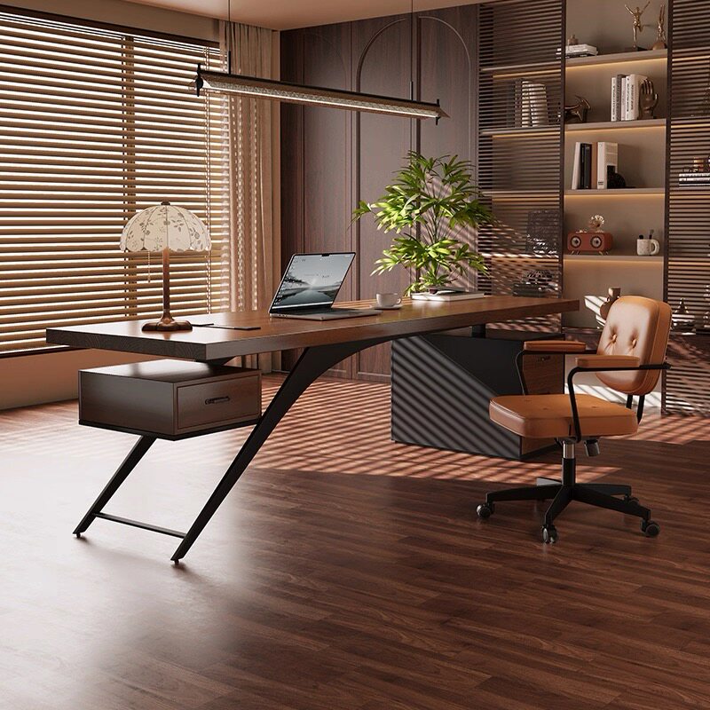 Modern Industrial Wood Executive Desk Minimalist Office Work Table