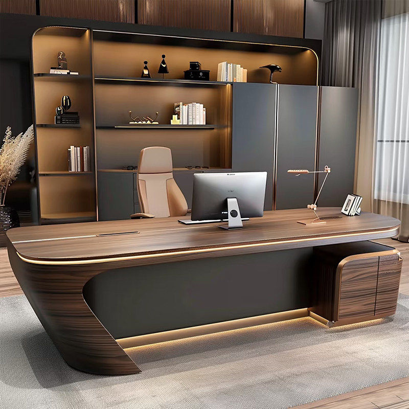 Solid Wood Luxury Executive Desk Walnut Modern Office Workstation