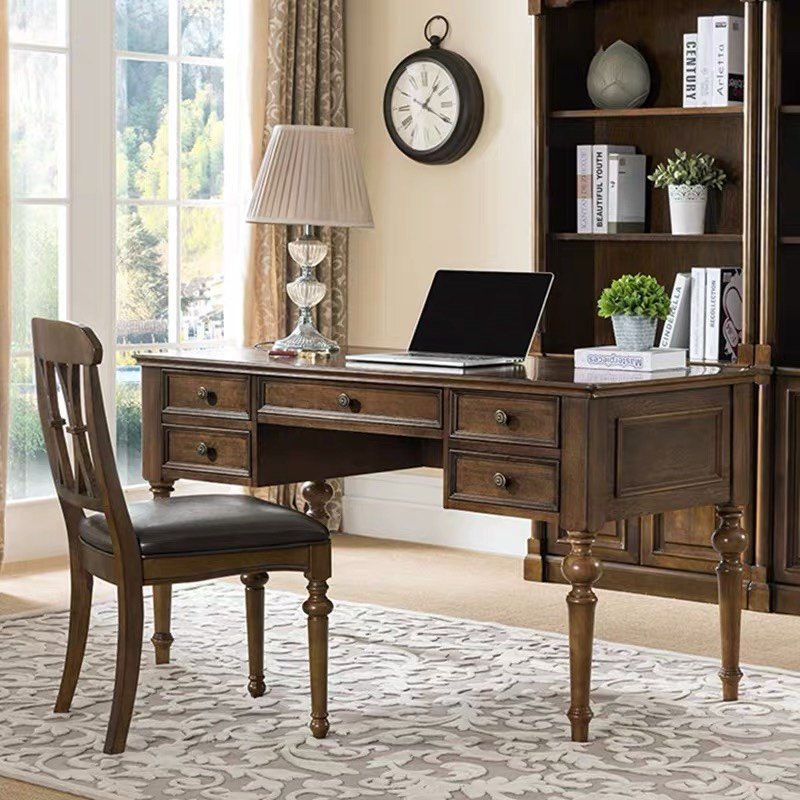Rustic Walnut Solid Wood Desk Home Office Work Table