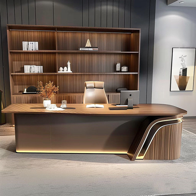 Solid Wood Luxury Executive Desk Walnut Modern Office Workstation