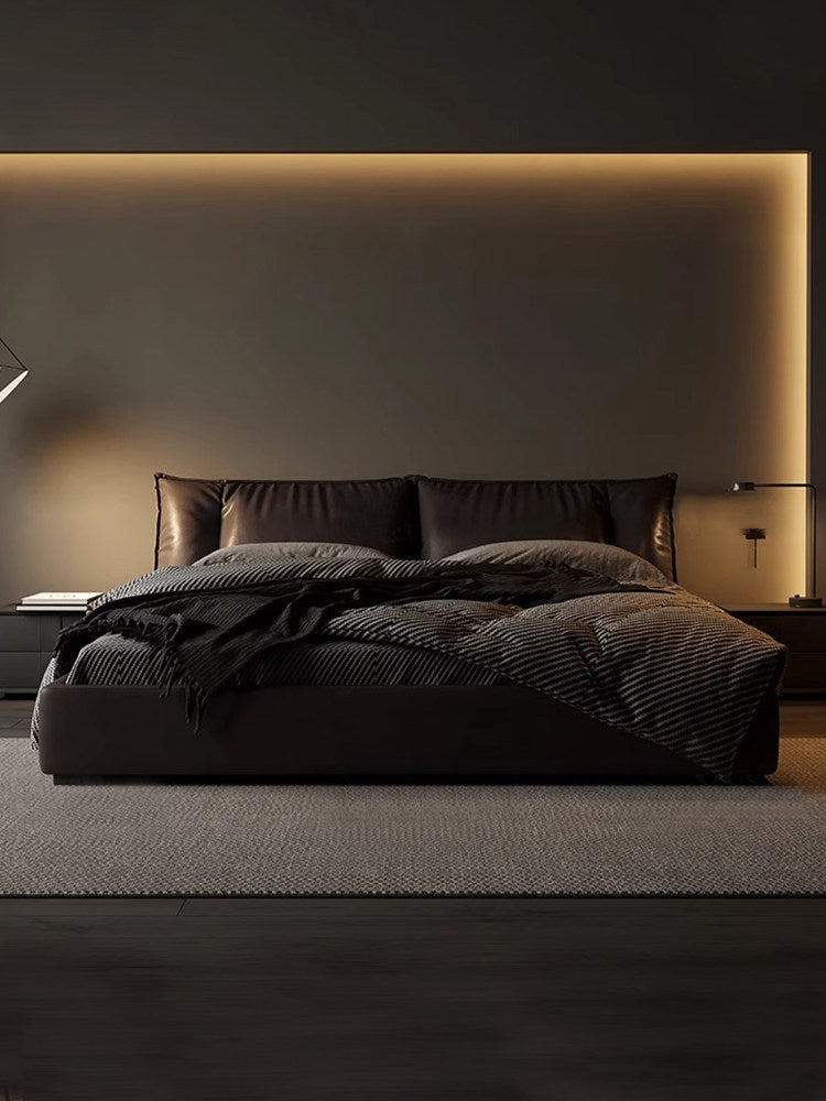 Luxury Modern Upholstered Bed Sail Edge Leather Queen Bed