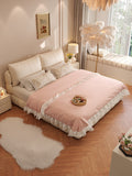 Modern Cream Puff Upholstered Leather Queen Bed Luxury Design