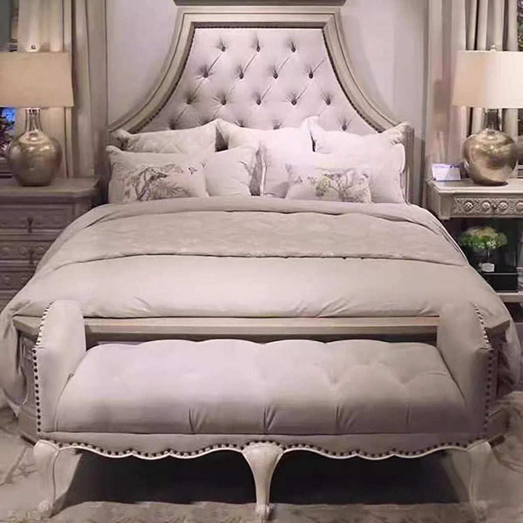 Rustic Luxury Wood Bed Frame Upholstered Queen Platform Bed