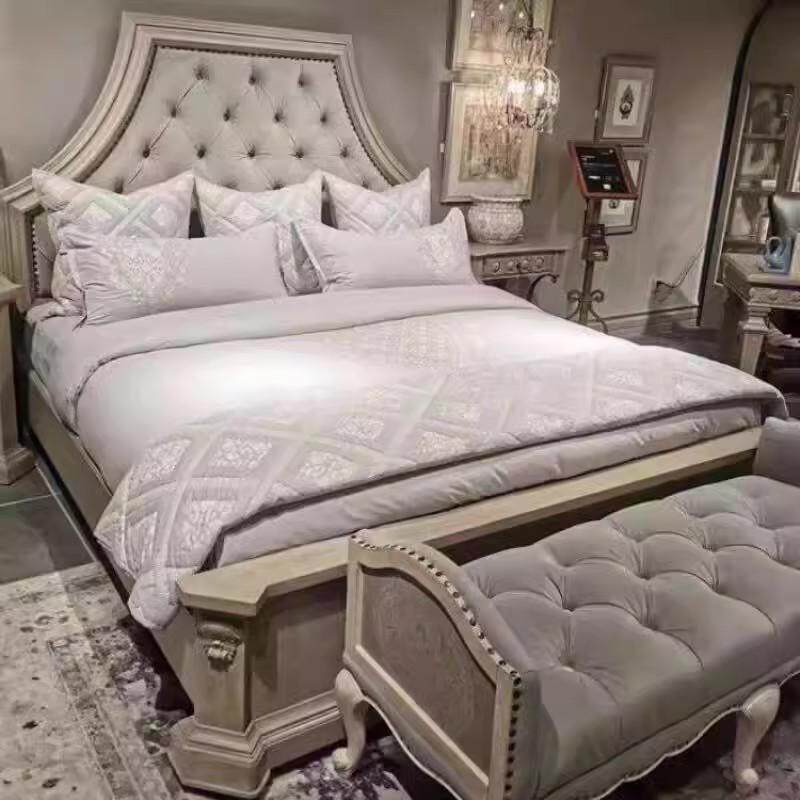Rustic Luxury Wood Bed Frame Upholstered Queen Platform Bed