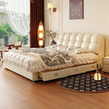 Modern Cream Upholstered Bed LED Storage Double Platform Bed