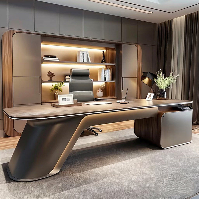 Solid Wood Luxury Executive Desk Walnut Modern Office Workstation