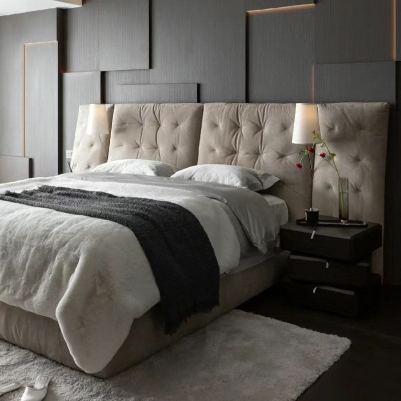 Minimalist Fabric Queen Bed Modern Wide 1.8m Double Bed