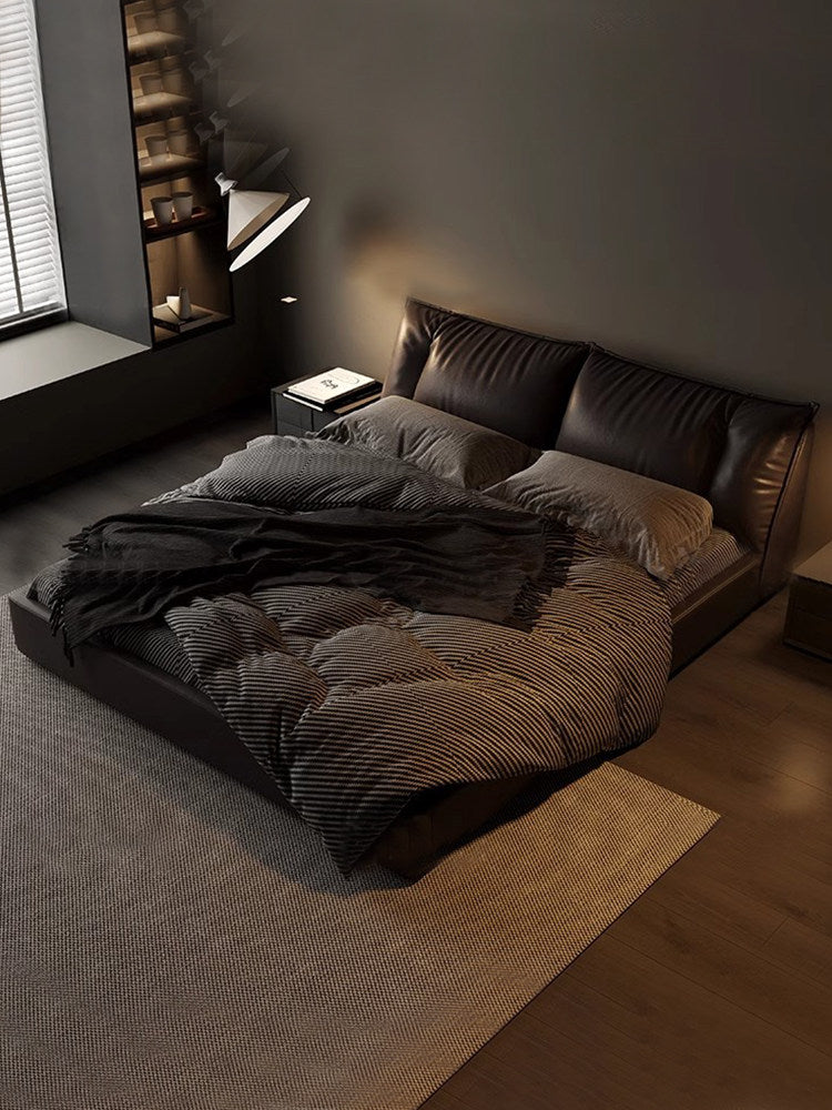 Luxury Modern Upholstered Bed Sail Edge Leather Queen Bed