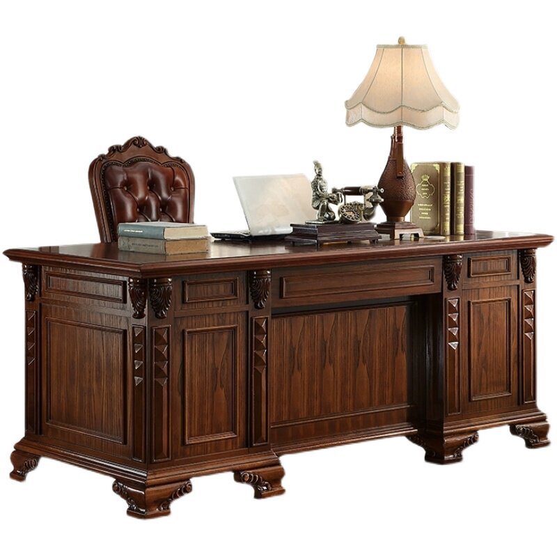 Solid Wood Executive Desk European Carved Office Work Table