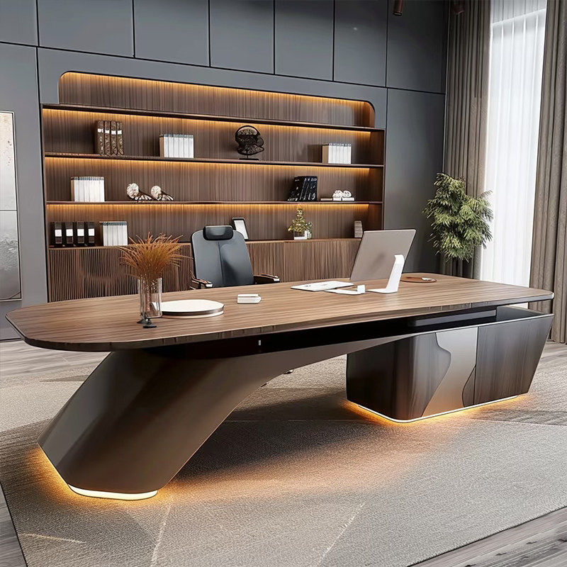 Solid Wood Luxury Executive Desk Walnut Modern Office Workstation