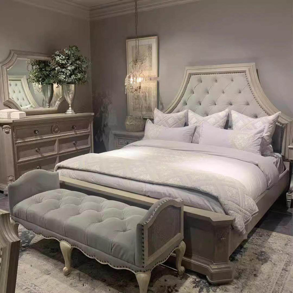 Rustic Luxury Wood Bed Frame Upholstered Queen Platform Bed
