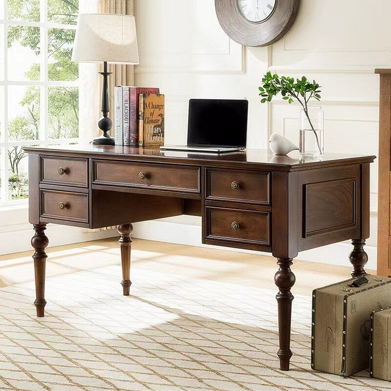 Rustic Walnut Solid Wood Desk Home Office Work Table