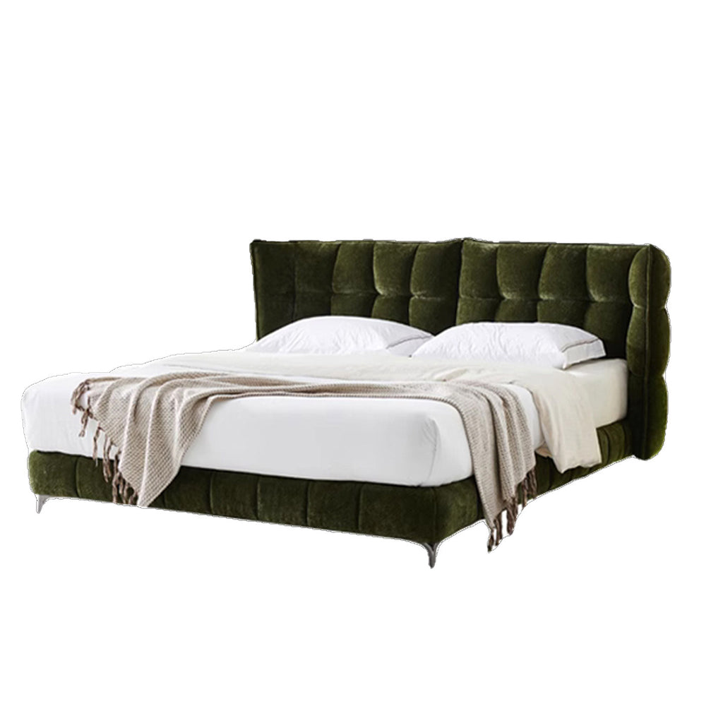 Modern Chenille Fabric Bed 1.8m Double Bed Solid Wood Frame