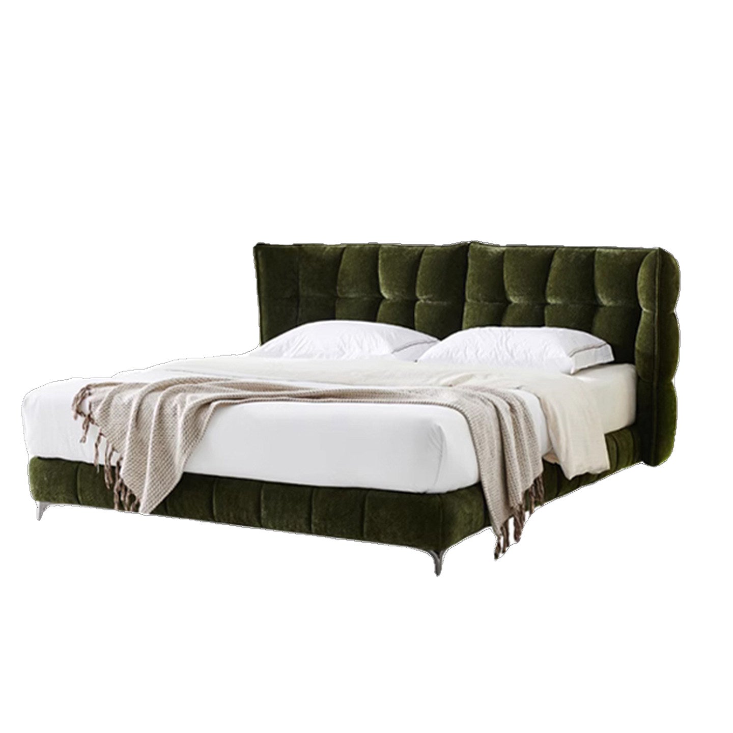 Modern Chenille Fabric Bed 1.8m Double Bed Solid Wood Frame